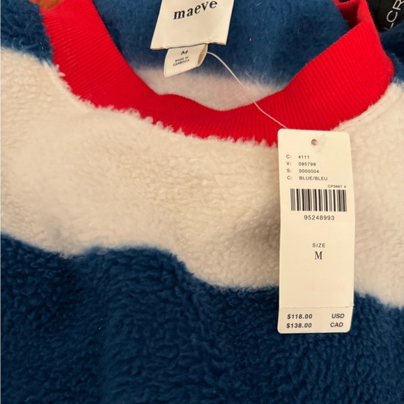 Anthropologie Maeve Sherpa Fleece Stripe Pullover. Size M. NWT. - Picture 4 of 4